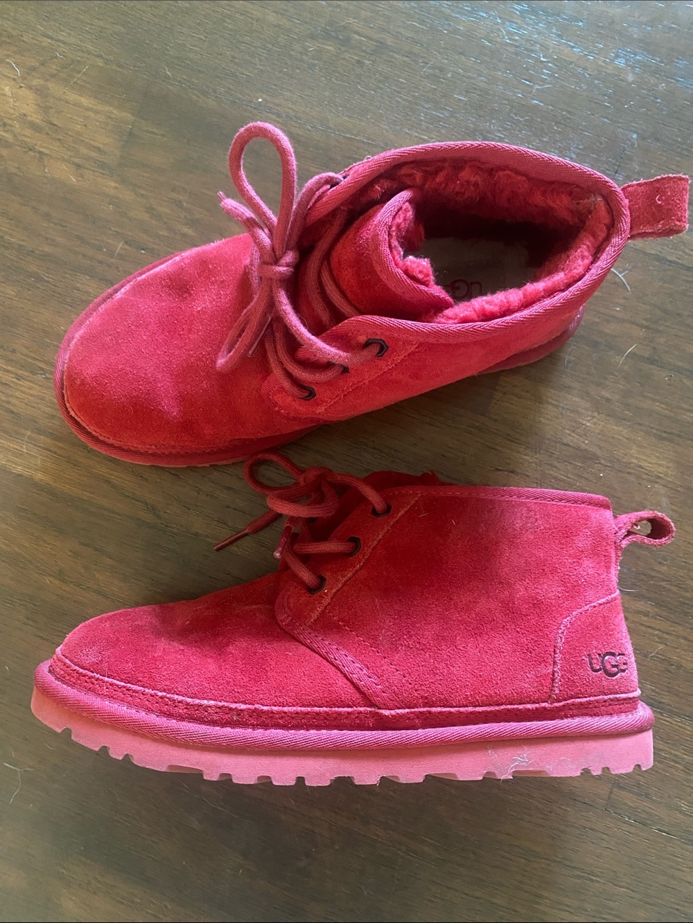 UGG Red Suede Lace-Up Shearling Ankle Boots